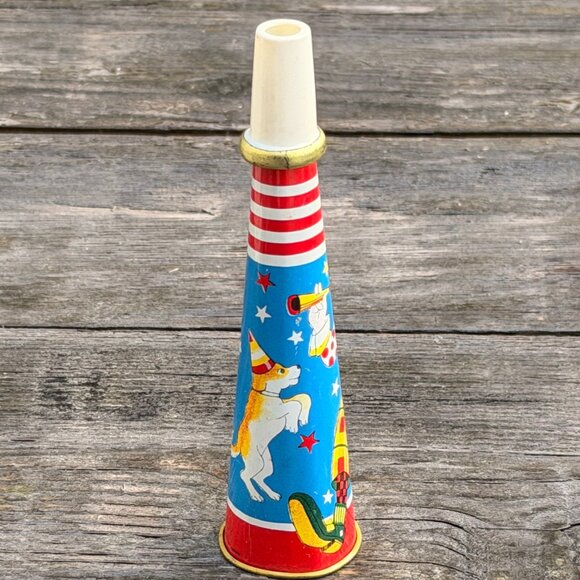 VINTAGE 1960's World Circus Tin Toy Noisemaker Horn  Clown Party Favor Japan - Picture 7 of 9